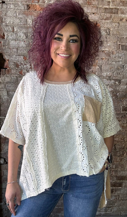 Sweet Washed Eyelet Top ~ Natural