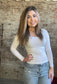 Long Sleeve Scoop Neck with Lace Trim Rib Knit Top