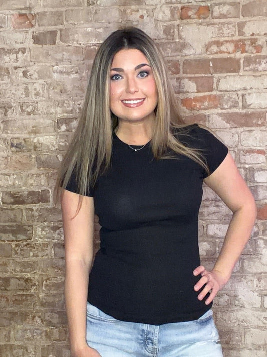 Round Neck Ribbed T-Shirt ~ Black