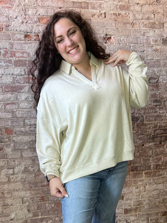 Curvy Long Sleeve Polo Knit Top ~ Mocha