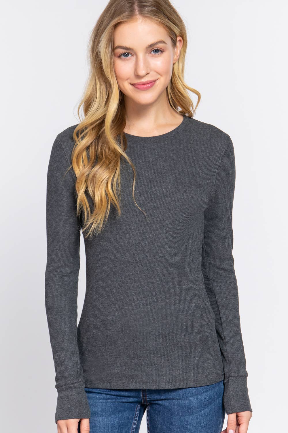 Vanilla Monkey - Long Sleeve Crew Neck Thermal Knit Top