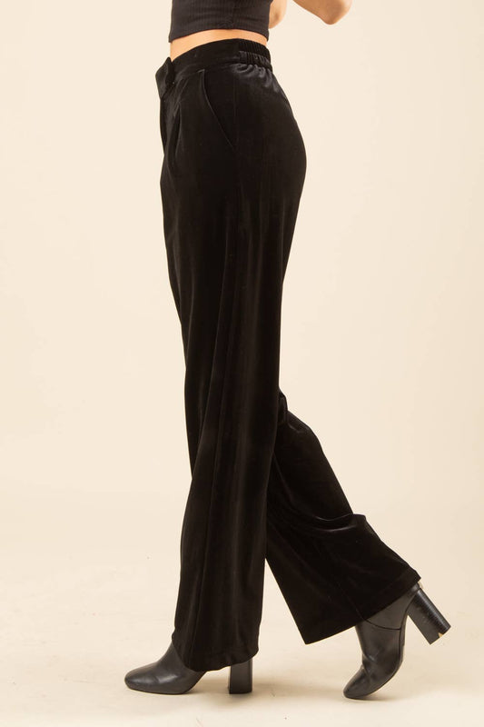 High Waist Velvet Straight Pants ~ Black