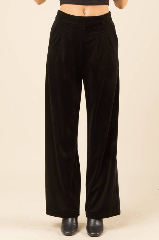 High Waist Velvet Straight Pants ~ Black
